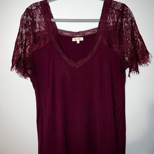 Merlot Lace Sleeved Shirt La Miel size large
